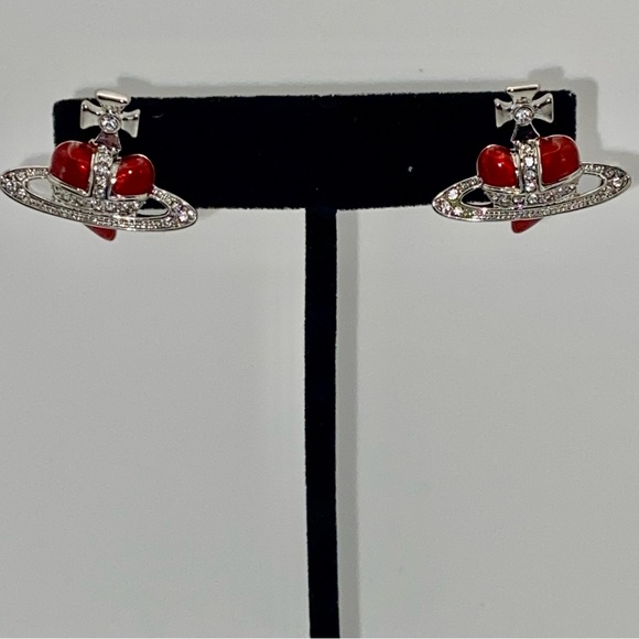 Vivienne Westwood Bas Relief Red and Silver Tone Earrings - Picture 7 of 14